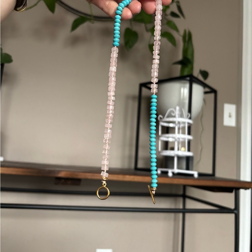 Beaded Necklace Rose Quartz and Turquoise